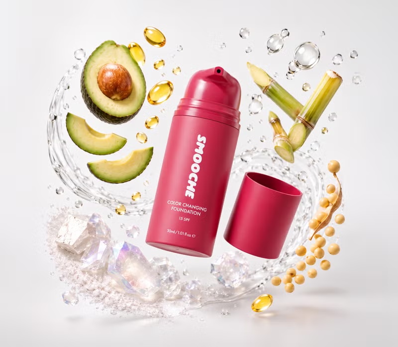 Smooche color changing foundation bottle and product presentation