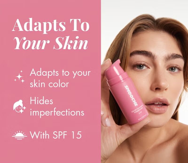 Smooche foundation marketing image showing complexion makeup